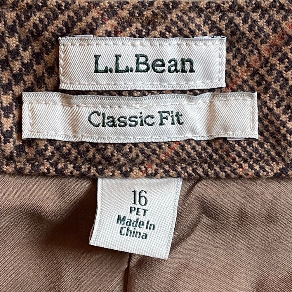 L.L.Bean Classic Fit Glen Plaid Wool Trousers Brown Petite 16 GUC Heritage Look - Picture 4 of 7